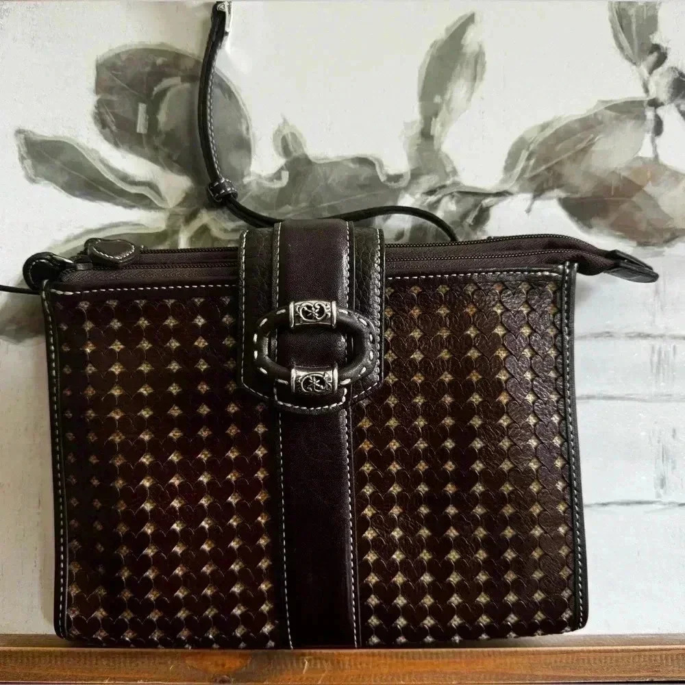 Vintage Brighton Cutout Hearts Leather Crossbody Wallet Purse